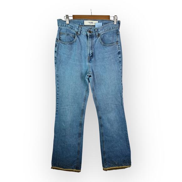 Gap Womens size 6 Flare Vintage Denim Jeans Embellished Fringe Boho Y2K - Picture 1 of 10